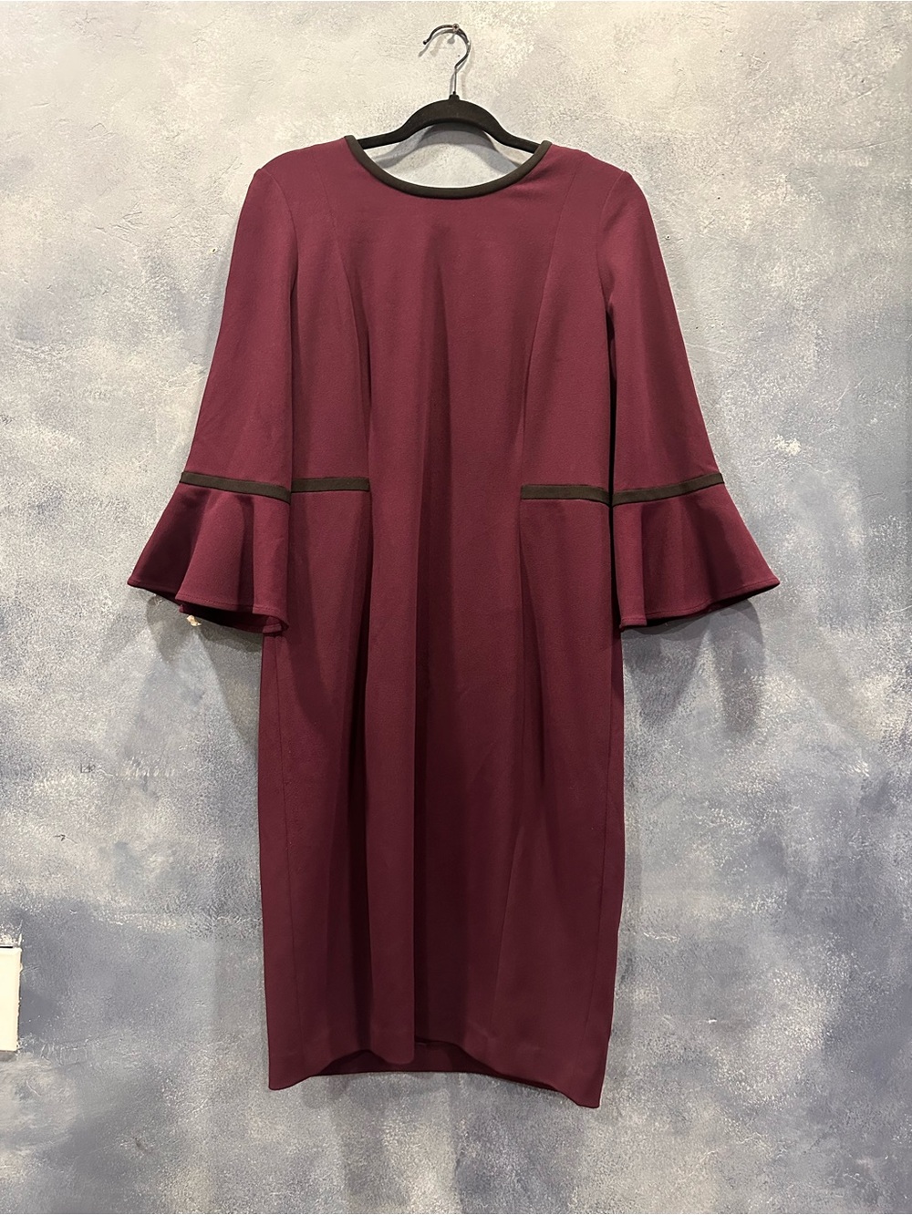 Calvin Klein Burgundy Midi Dress with Bell Sleeves